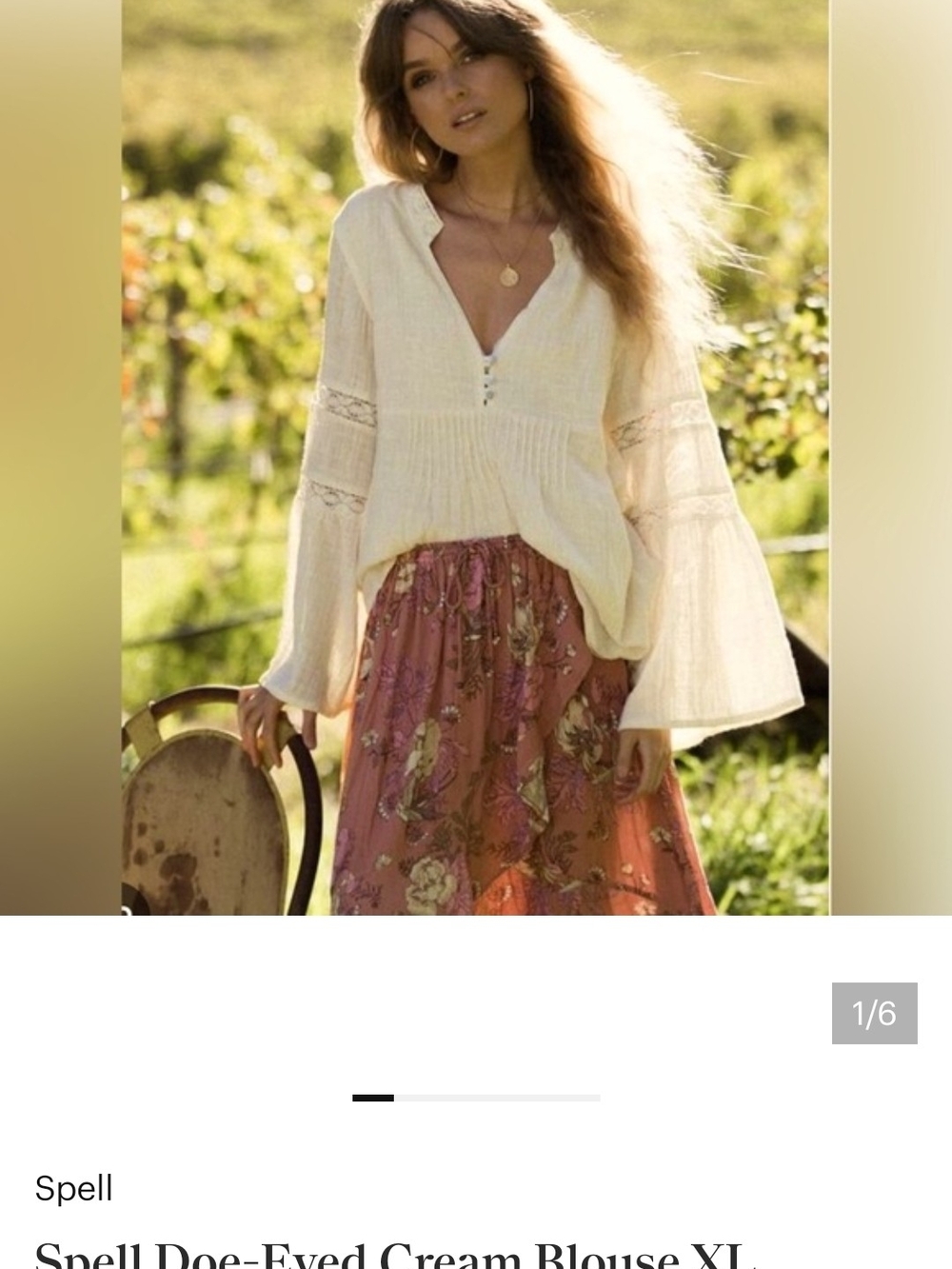 Spell Cream Doe-Eyed Blouse - Boho V-Neck Bell Sleeve